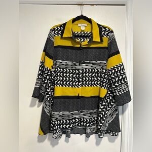 Moonlight Sz:L Black/ White/ Yellow Abstract Geometric Crinkled Boxy Top Jacket.